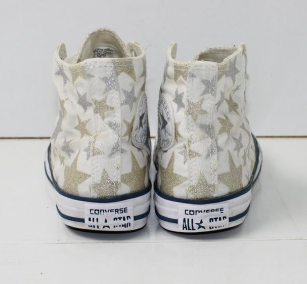 Converse All Star scarpe Bianco con stelle Alte Eur 33 UK 1 US 1.5 in Tela