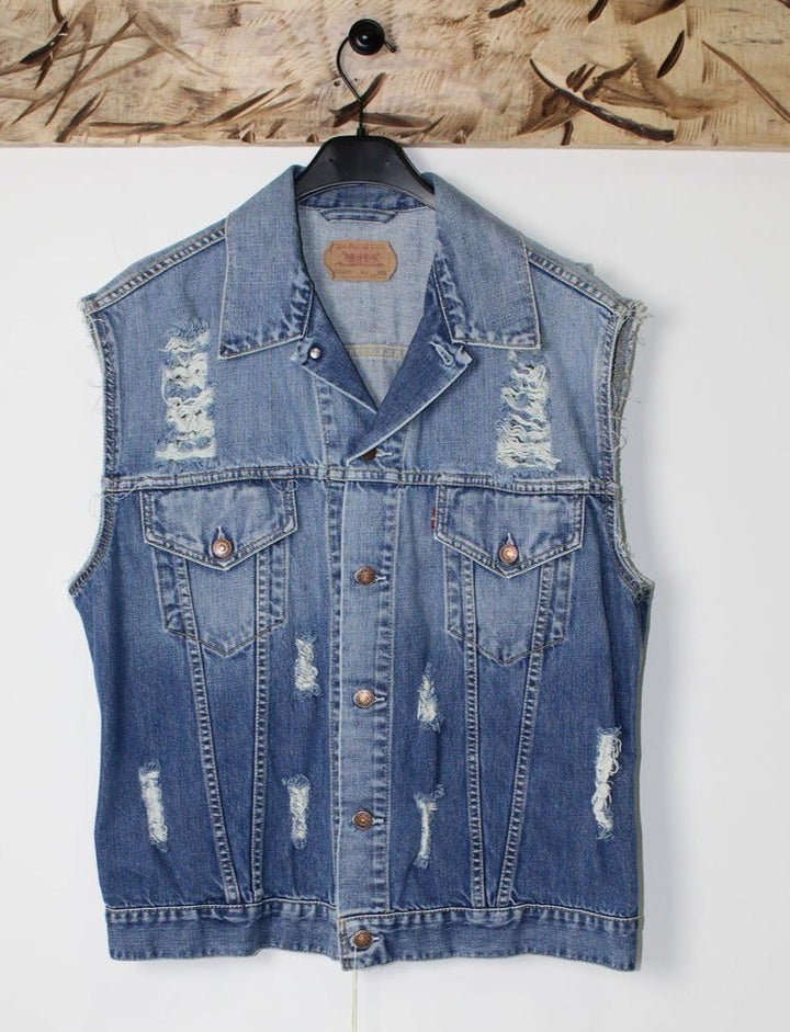 Levi's 70500 Gilet di jenas Vintage Tg. XXL Denim Slim Fit Customizzato